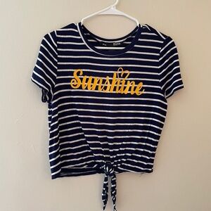 3/ $25 M- Rebel Sugar Navy and White Striped Sunshine Crop Top Short Sleeve